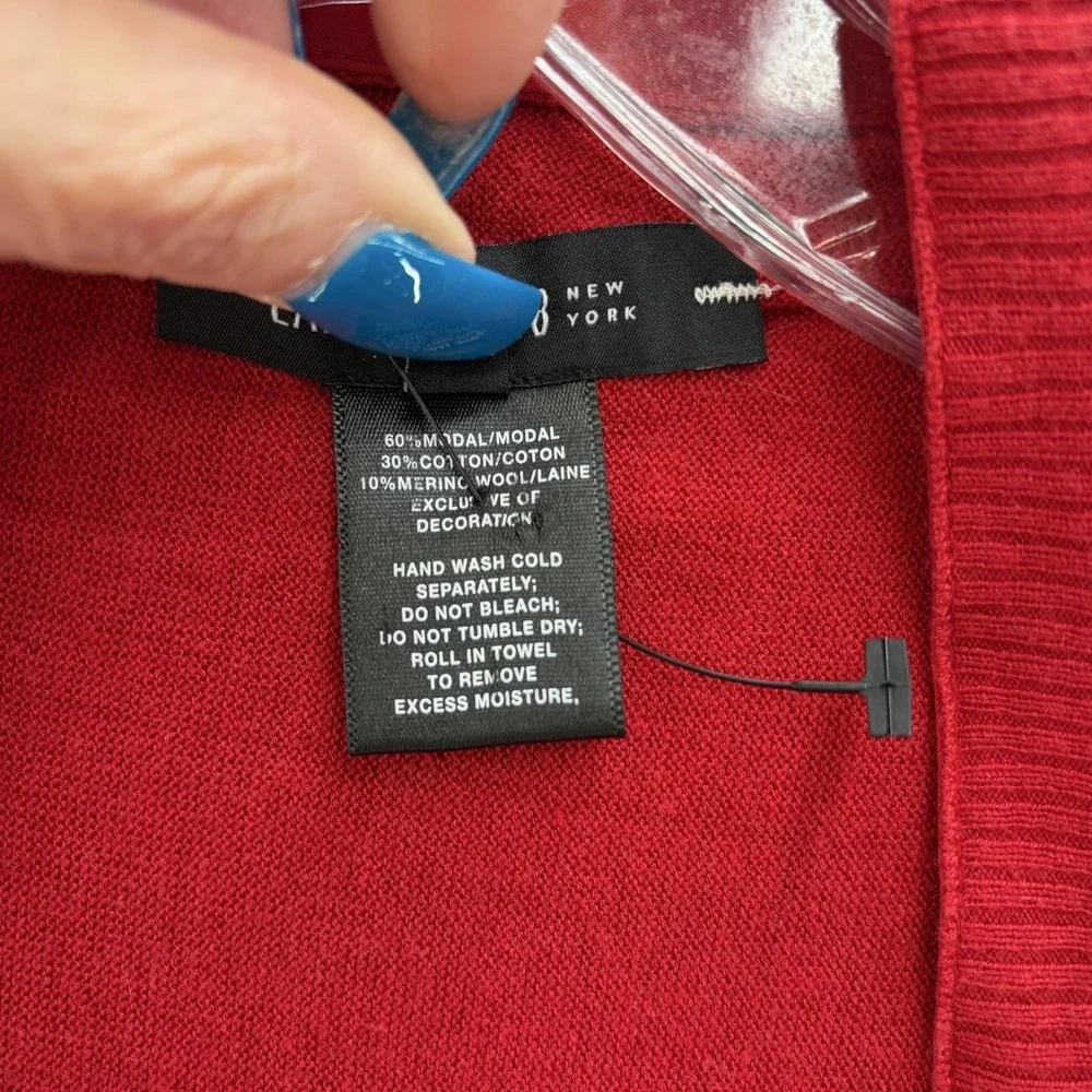 Lafayette 148 New York Cardigan Sweater Womens Large Red Snap Front Drape Hem